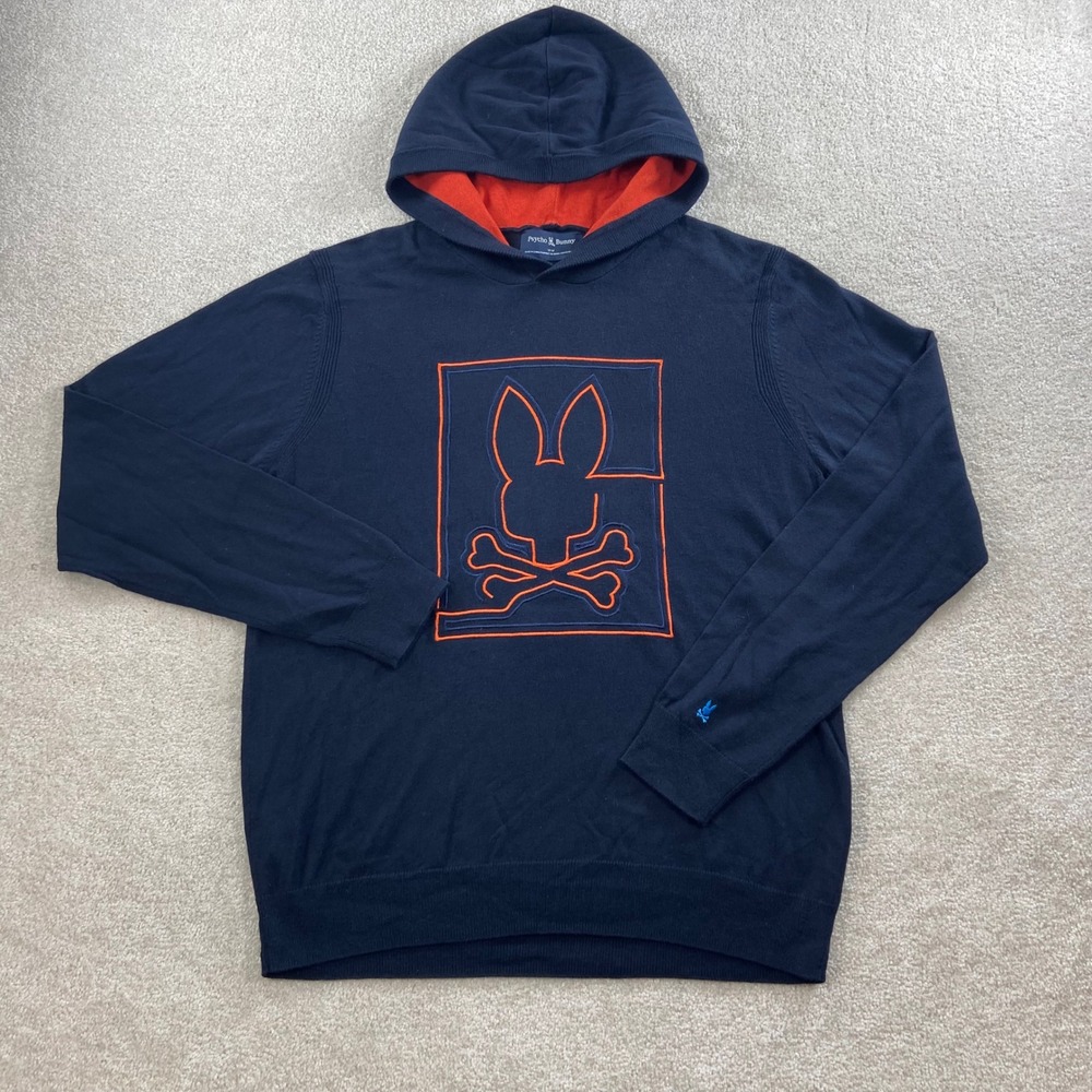 Psycho Bunny Hoodie Men M Navy Blue Cotton Cashmere Embroidered Logo Pullover